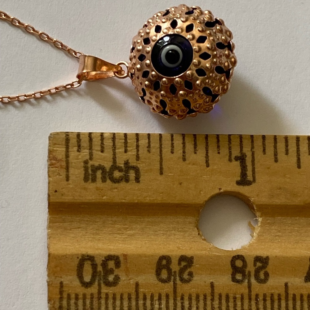 🧿925 Silver necklace blue glass evileye bead 14K rose gold plated - Picture 3 of 4